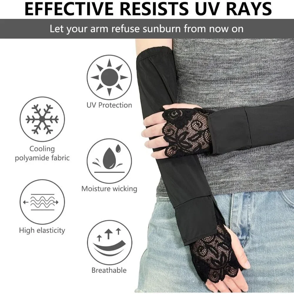 Women's Black-01 Fingerless Lace Arm Sleeves Gloves Wedding Dress Party Prom